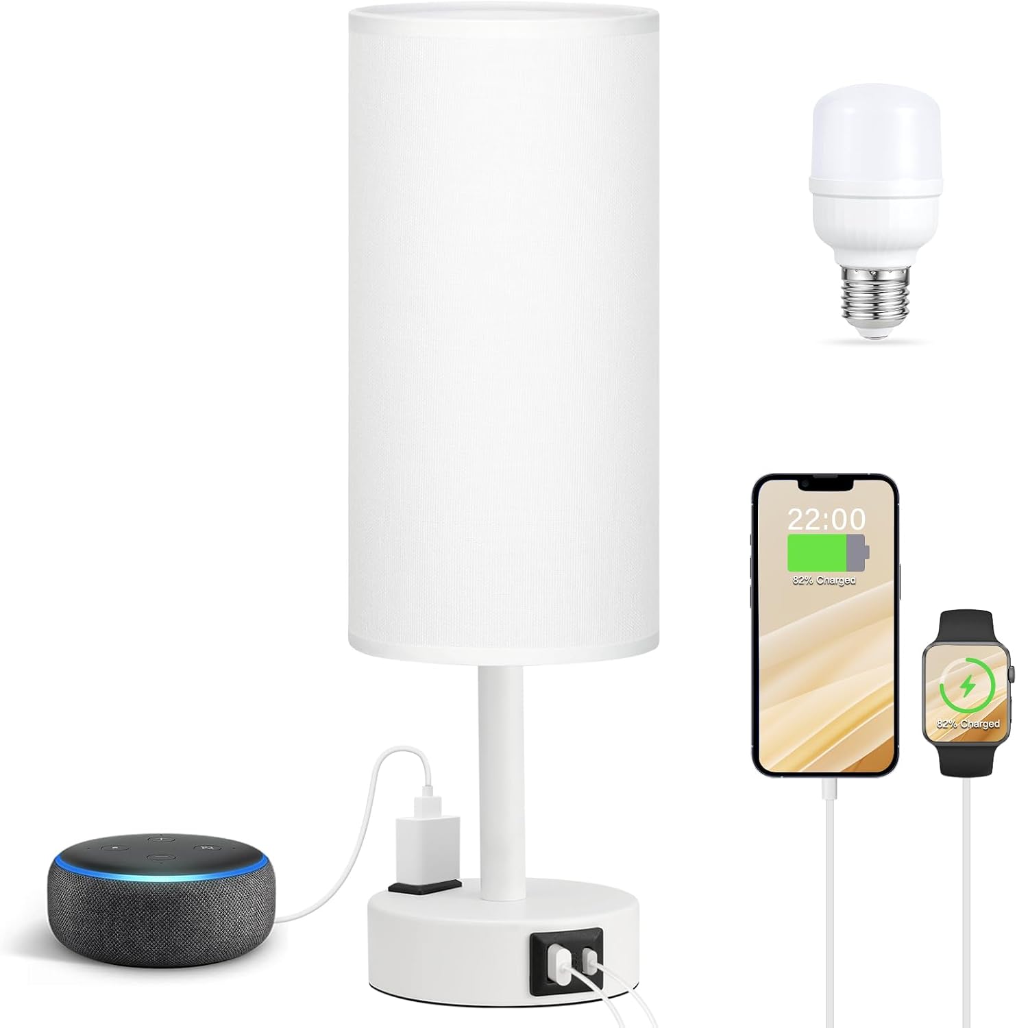 3 Way Dimmable Touch Bedside Lamp with USB C Port and AC Outlet