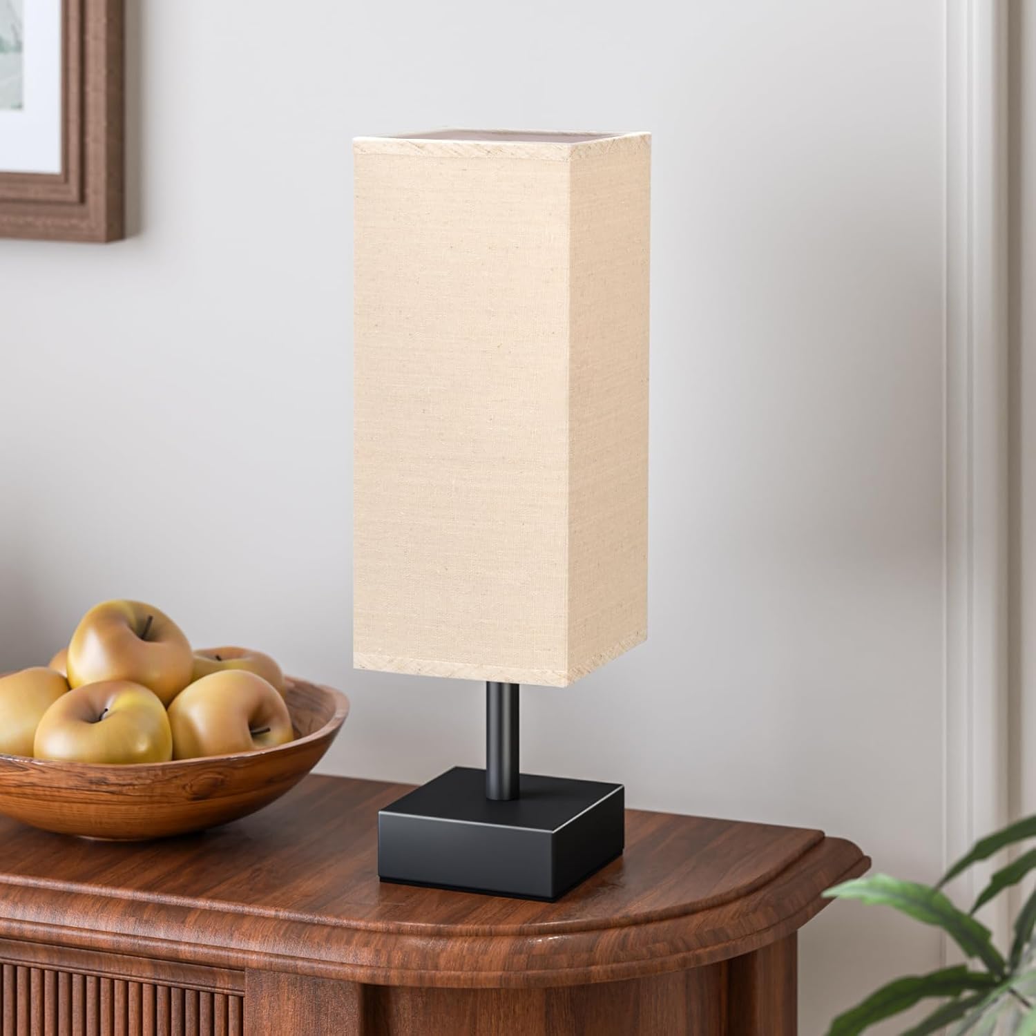 Small Bedside Table Lamp with Fabric Shade for Bedroom Desk Office