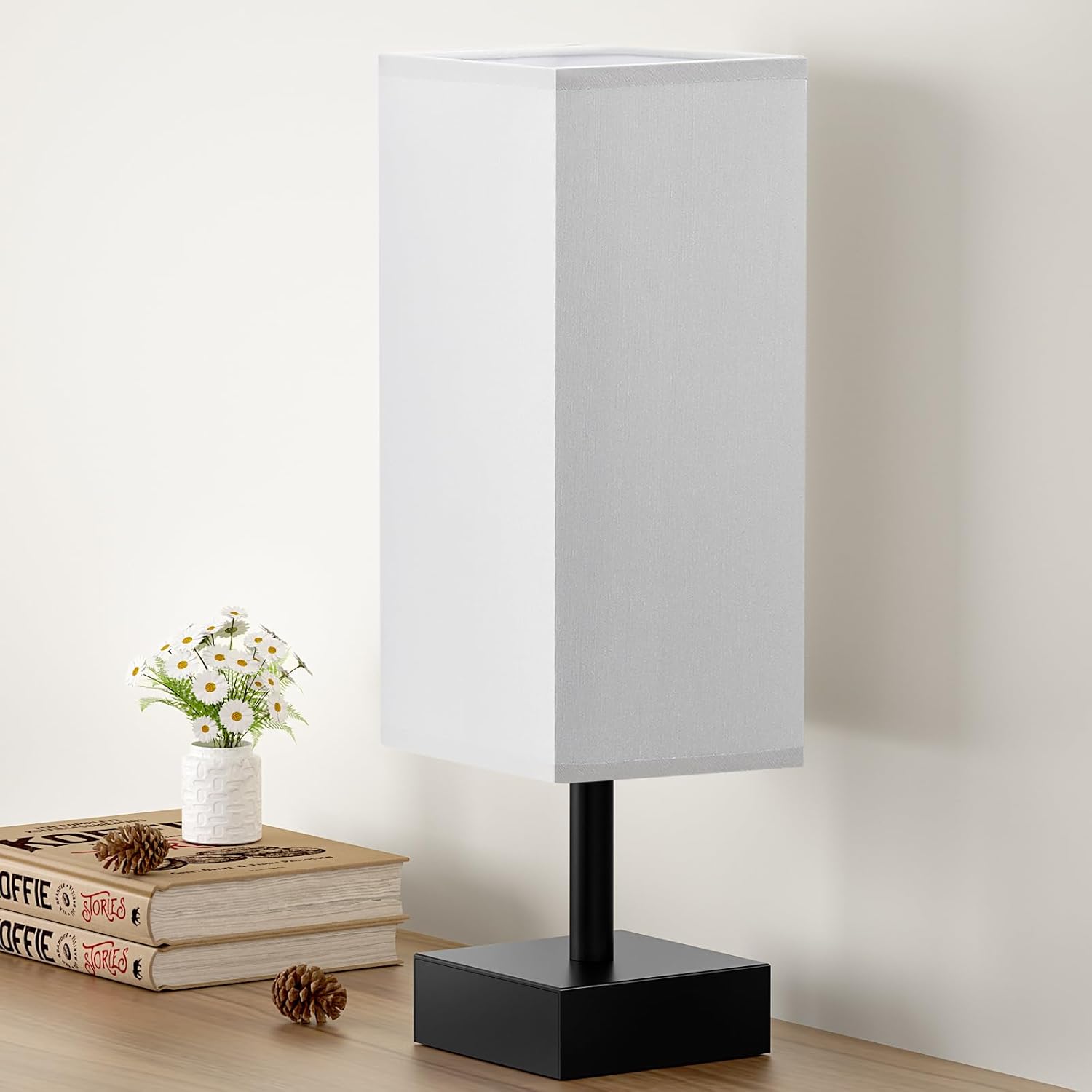 Small Bedside Table Lamp with Fabric Shade for Bedroom Desk Office