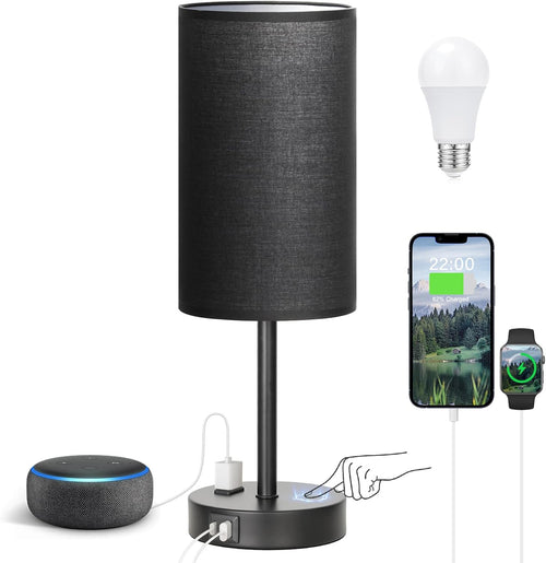 3 Way Dimmable Touch Bedside Lamp with USB C Port and AC Outlet