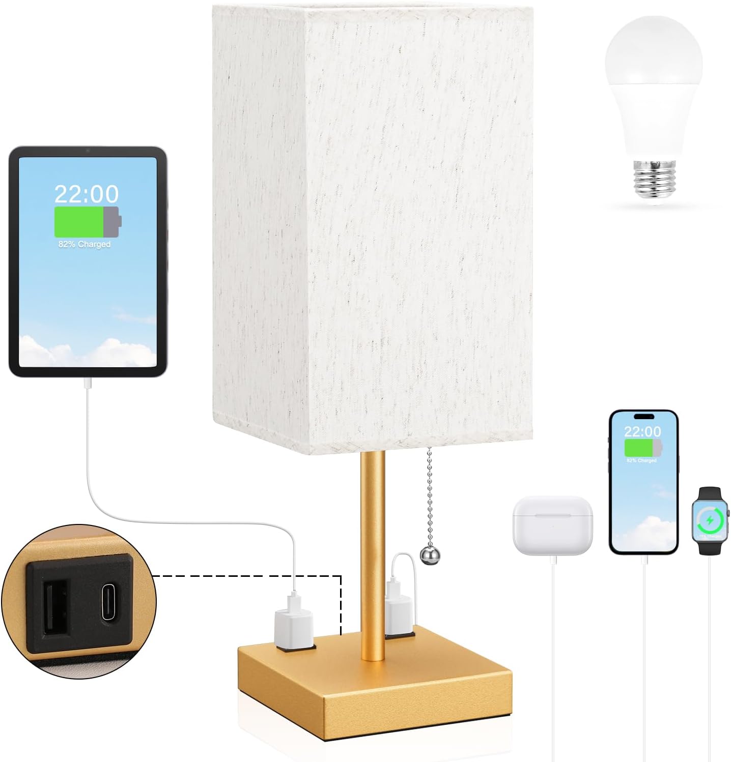 Small Bedside Table Lamp with Fabric Shade for Bedroom Desk Office