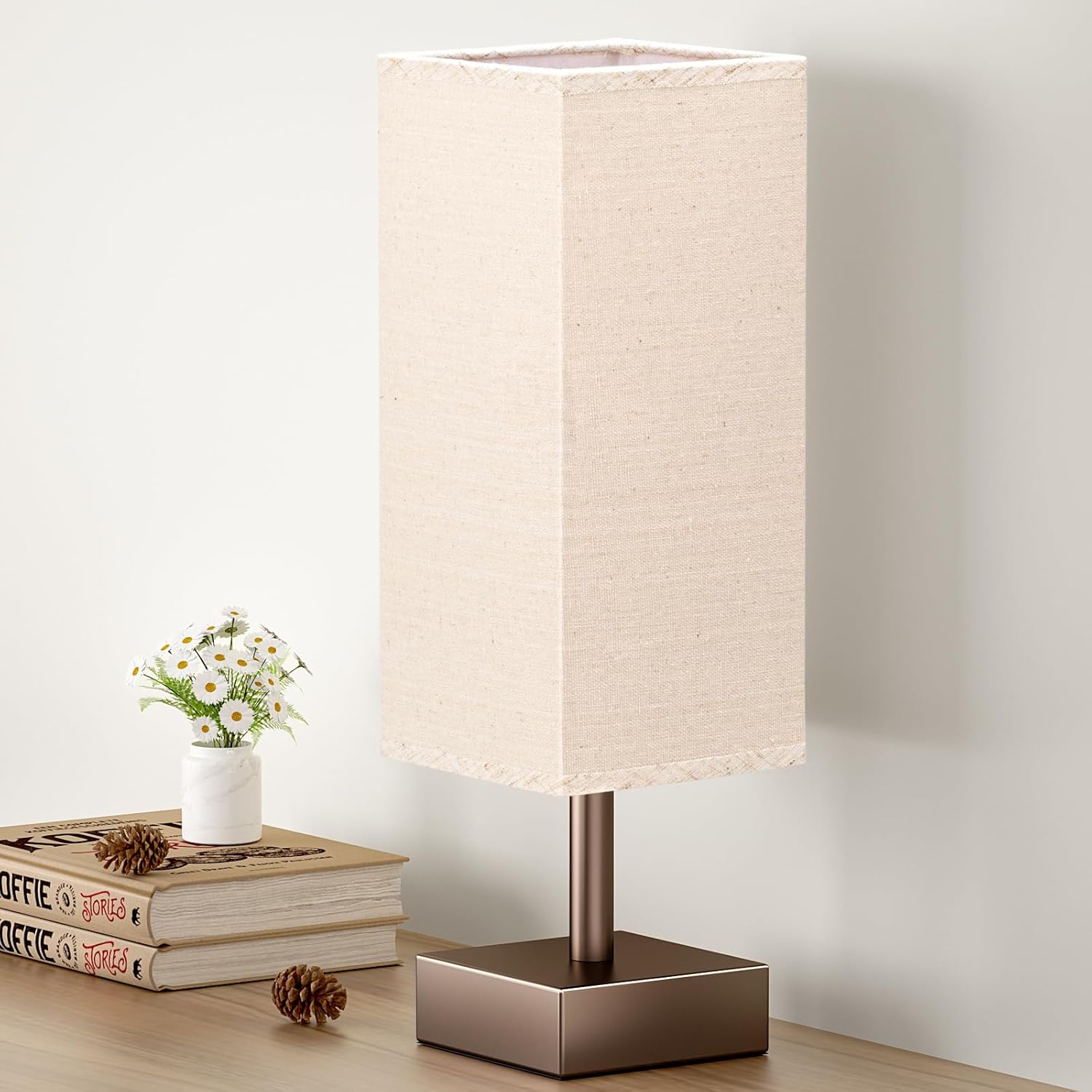 Small Bedside Table Lamp with Fabric Shade for Bedroom Desk Office