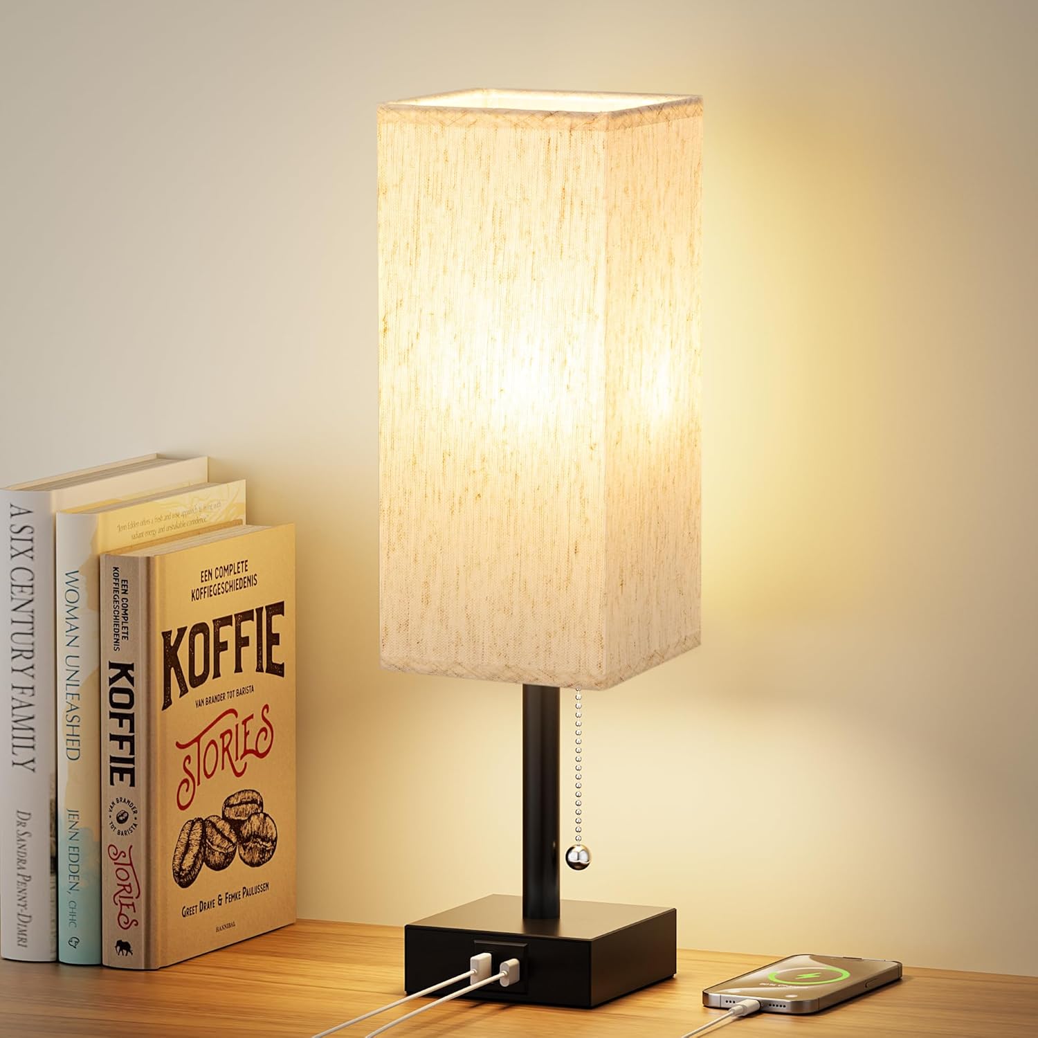 Small Bedside Table Lamp with Fabric Shade for Bedroom Desk Office