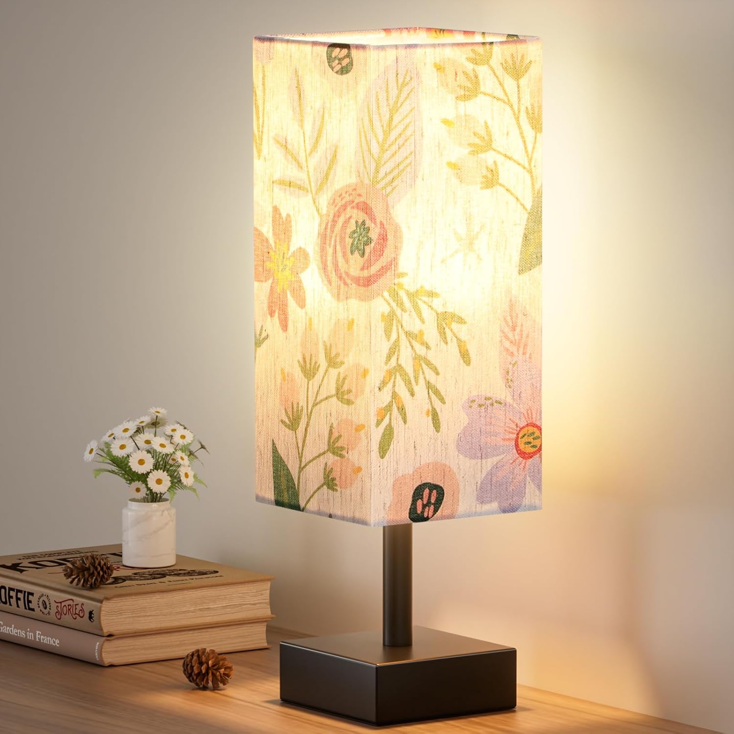Small Bedside Table Lamp with Fabric Shade for Bedroom Desk Office