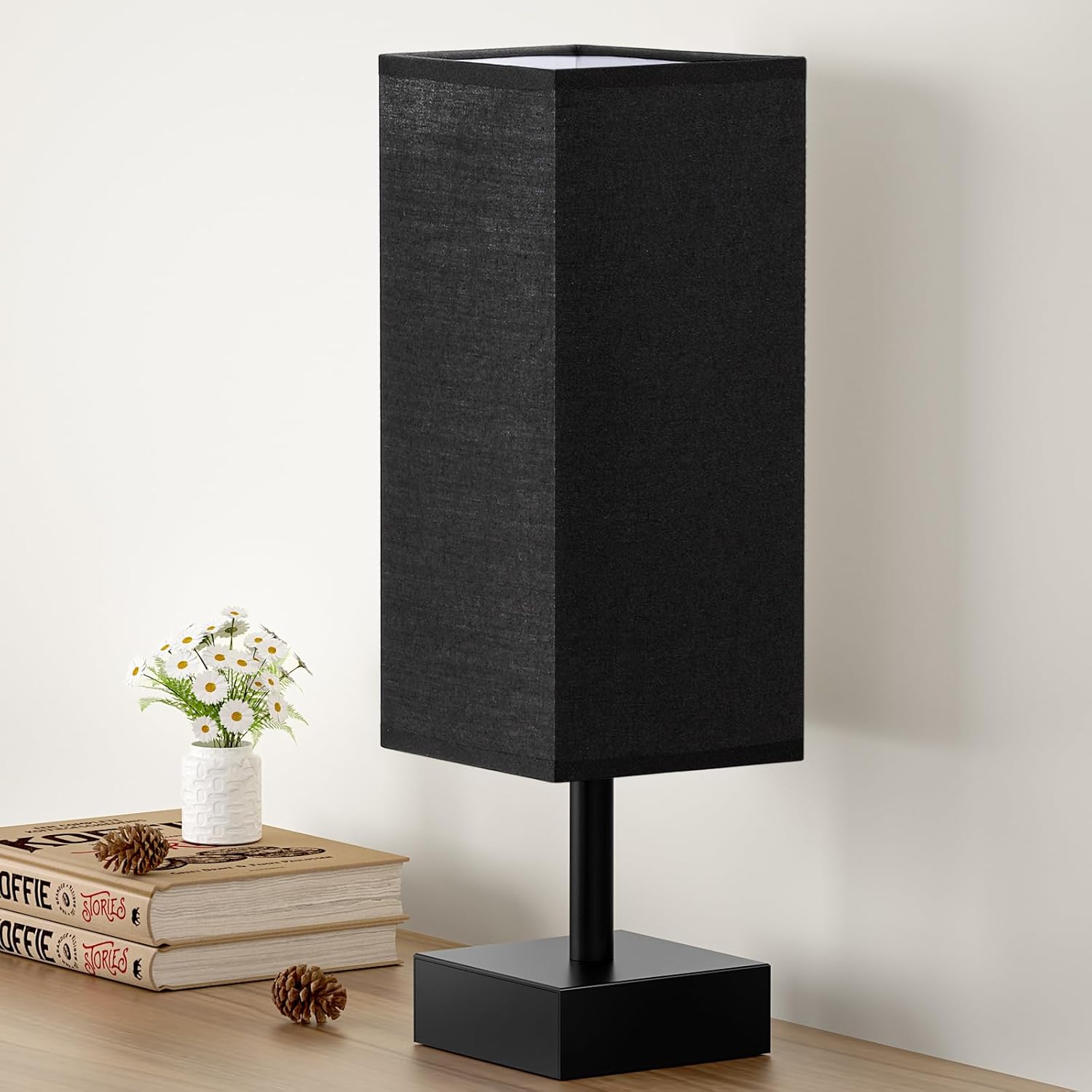 Small Bedside Table Lamp with Fabric Shade for Bedroom Desk Office