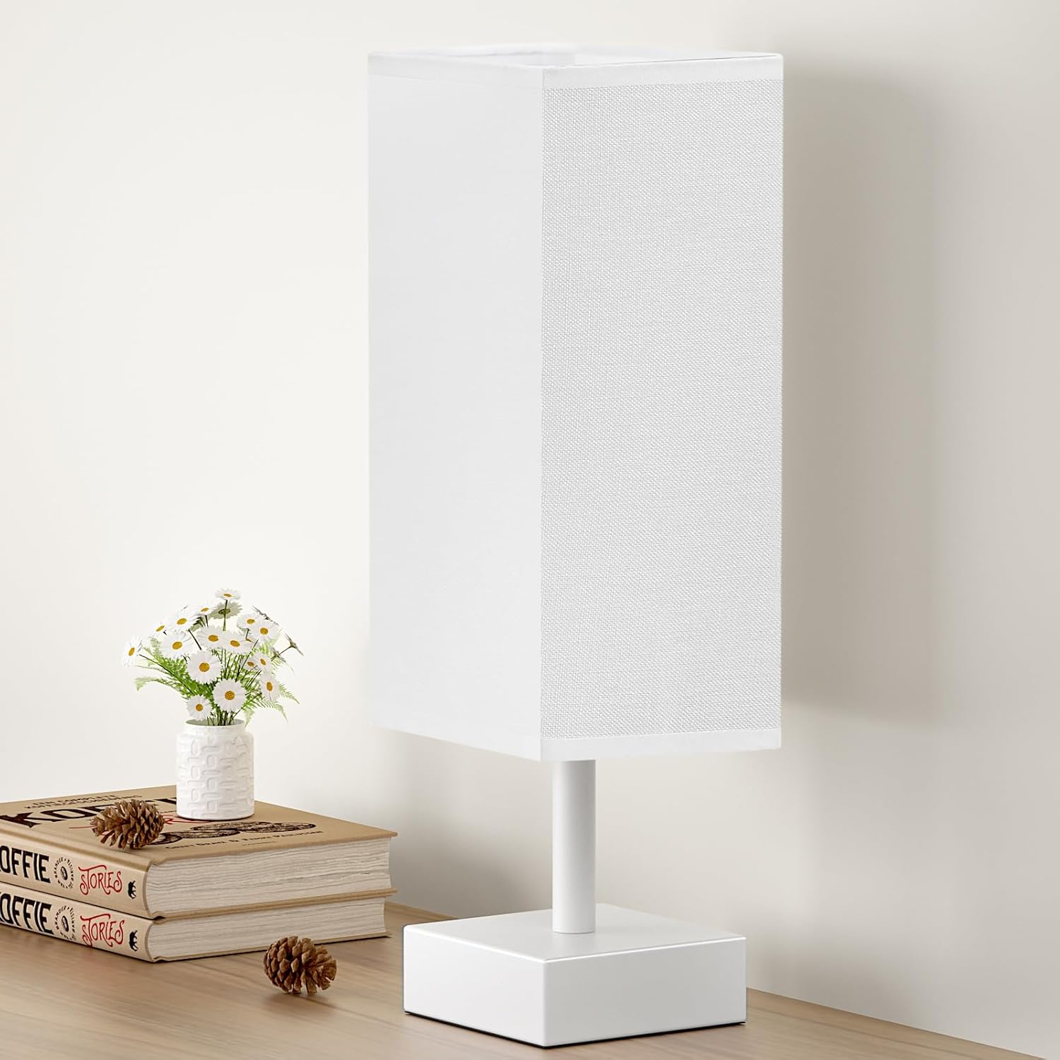 Small Bedside Table Lamp with Fabric Shade for Bedroom Desk Office