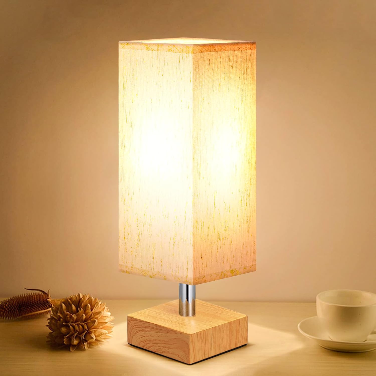 Small Bedside Table Lamp with Fabric Shade for Bedroom Desk Office