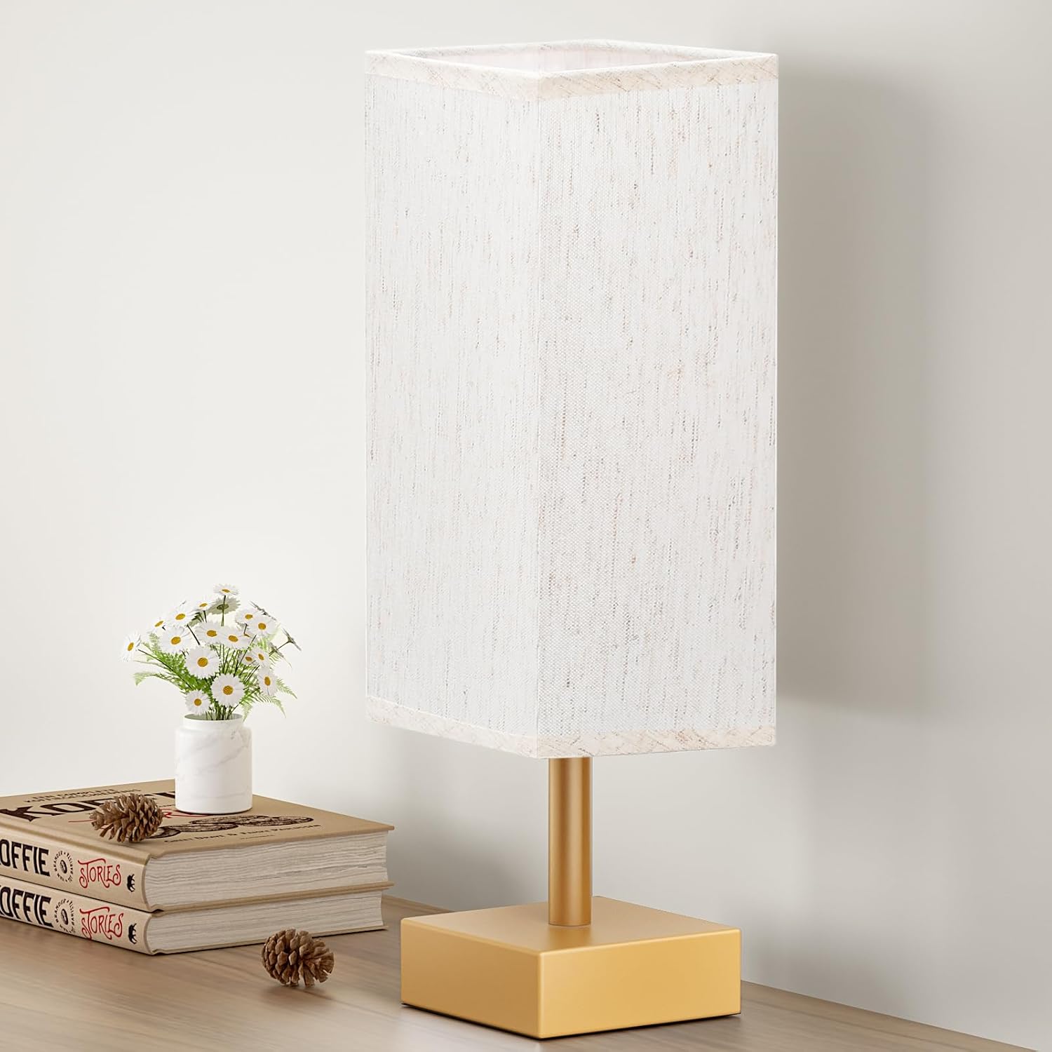 Small Bedside Table Lamp with Fabric Shade for Bedroom Desk Office