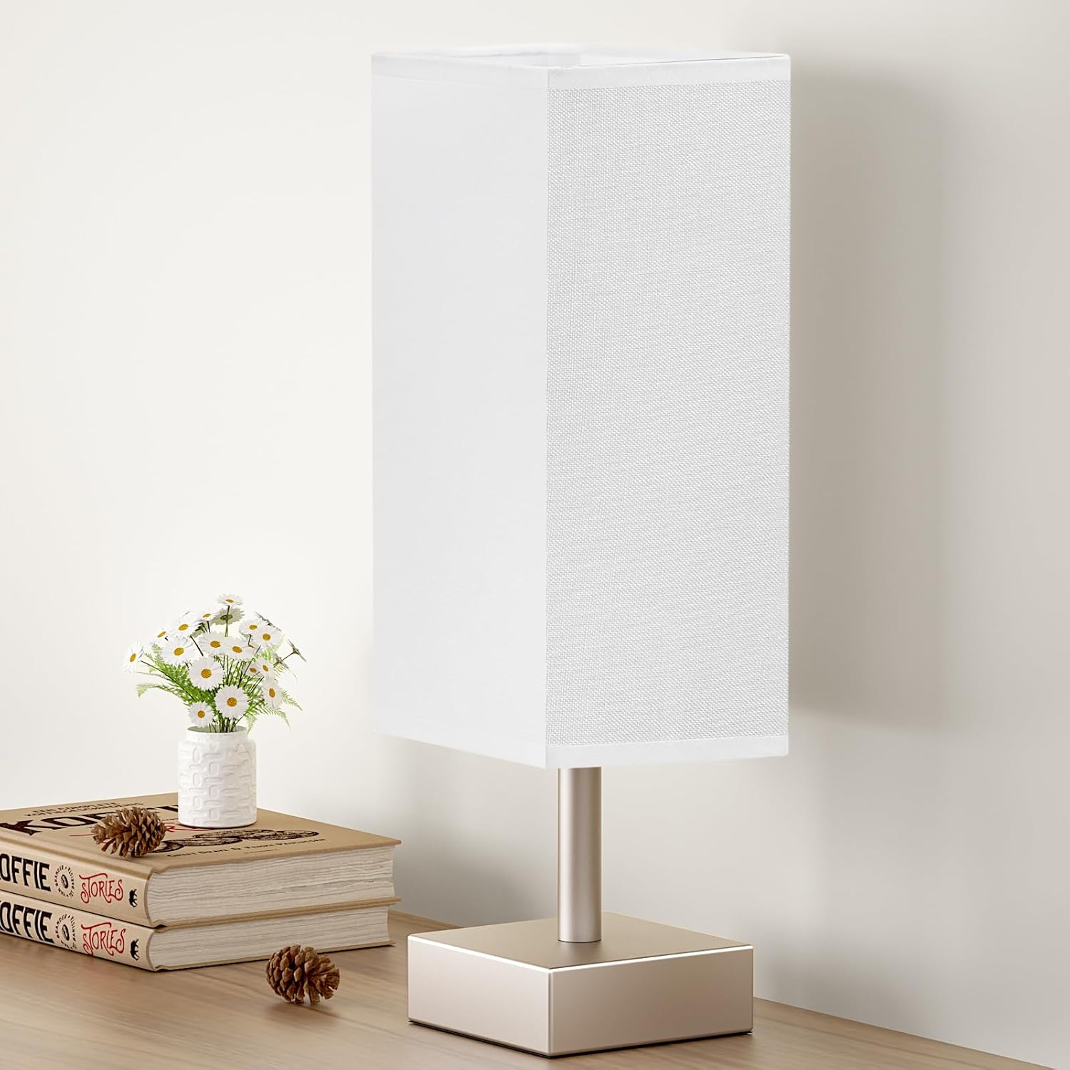 Small Bedside Table Lamp with Fabric Shade for Bedroom Desk Office